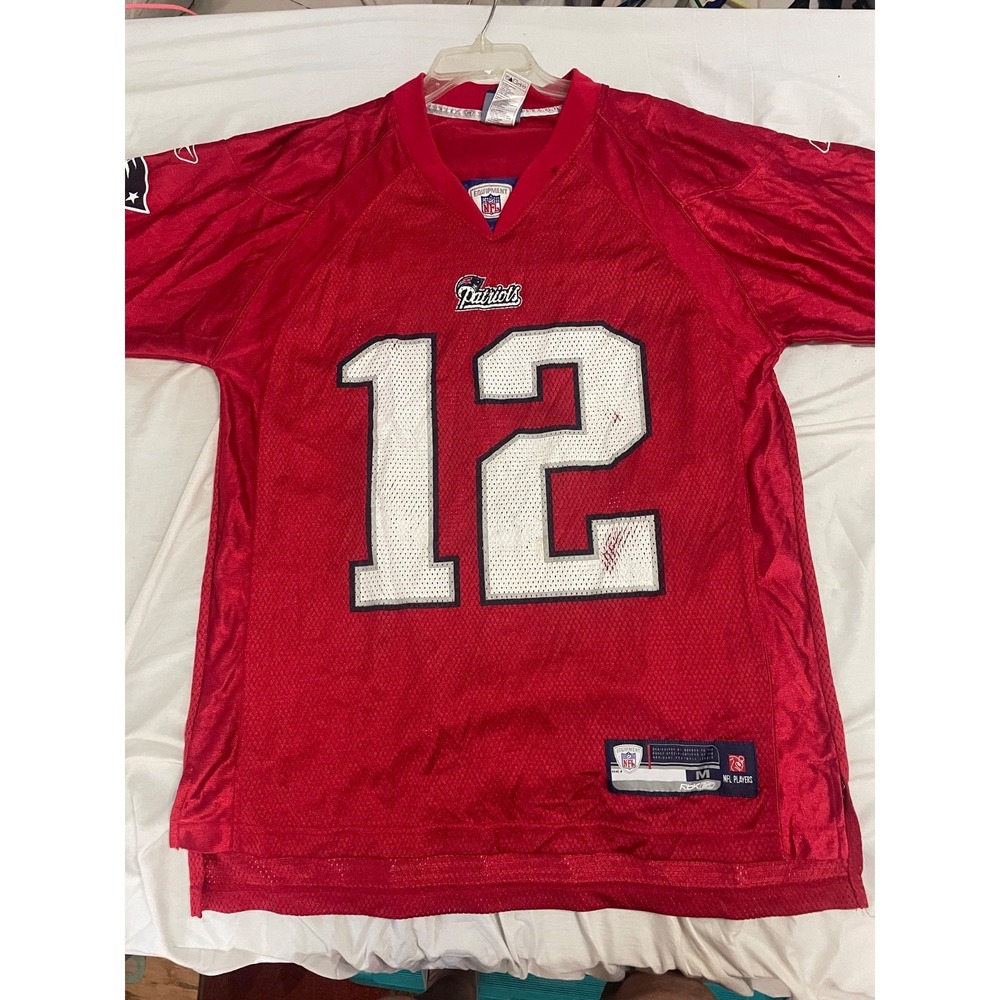 VINTAGE TOM BRADY #12‎ NEW ENGLAND PATRIOTS REEBOK ON FIELD RED MEN'S JERSEY LG